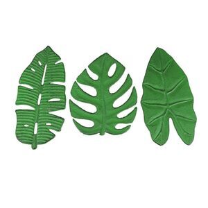 Set of 3 Aged Green Cast Iron Tropical Leaf Kitchen Trivets / Wall Hangings